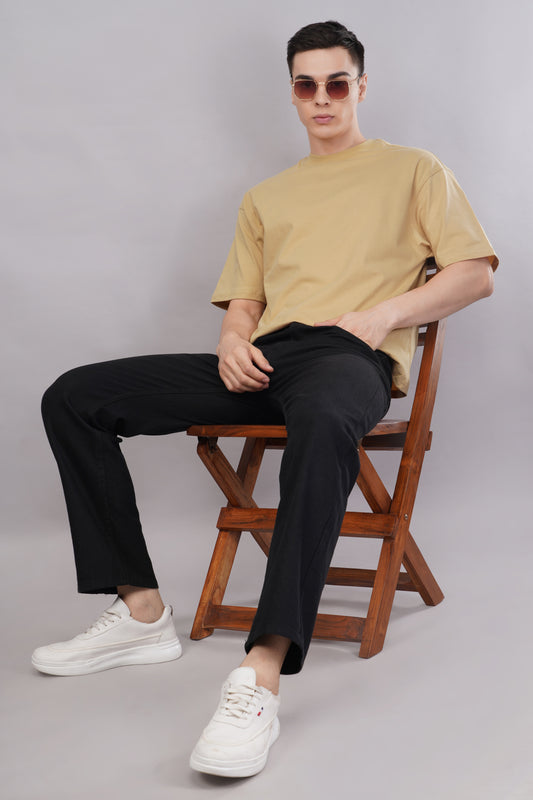 Premium Beige Oversized T-Shirt front view - Corcotton India