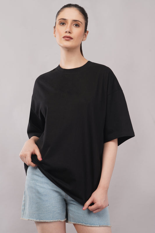Women's Black Oversized T-Shirt full body fashion - Corcotton India