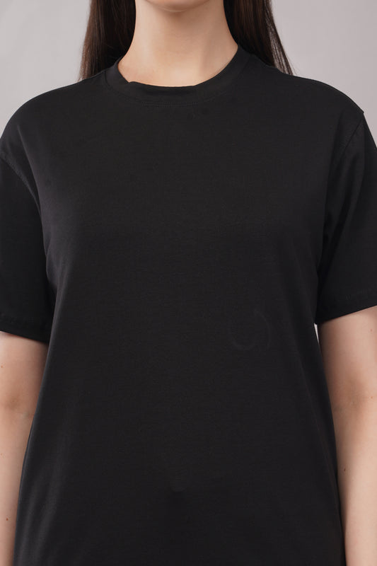 Unisex Black Regular Fit Basic T-Shirt front - Corcotton India