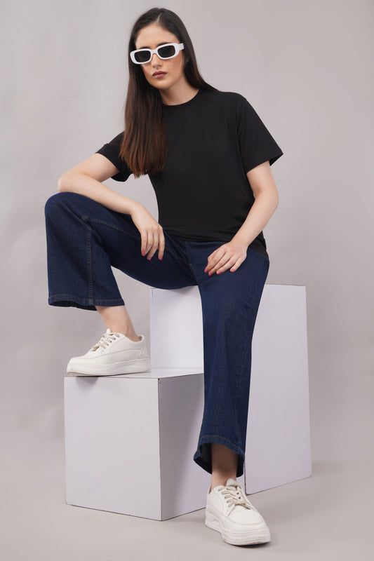 Black Regular Fit Tshirt closeup detail - Corcotton India