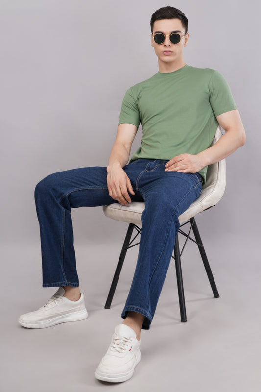 Premium Olive Green Regular Fit Tshirt front view - Corcotton India