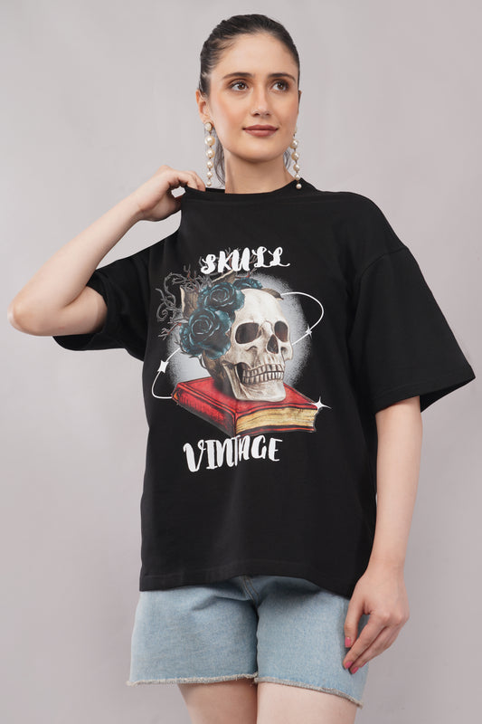 Skull Vintage Oversized Graphic T-Shirt front - Corcotton India