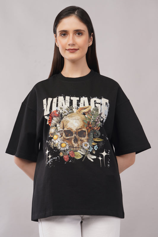 Vintage Skull Oversized Graphic T-Shirt front - Corcotton India