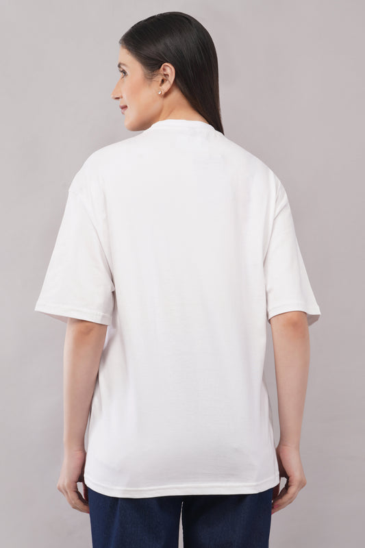 Women's White Oversized Plain Tee full body - Corcotton India