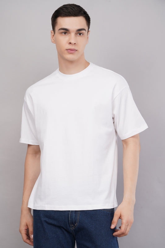 Premium White Oversized T-Shirt side view - Corcotton India