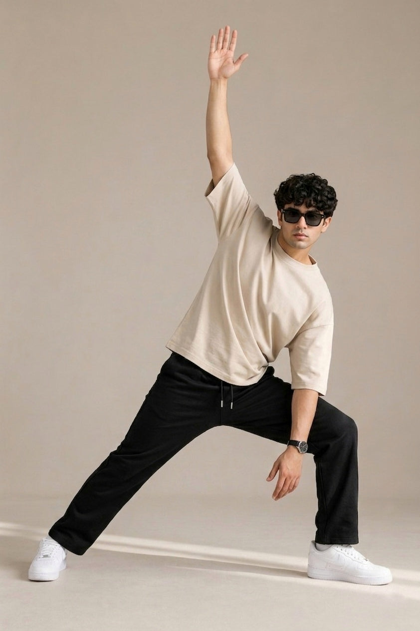 Premium Black Relaxed Fit Jogger action pose - Corcotton India
