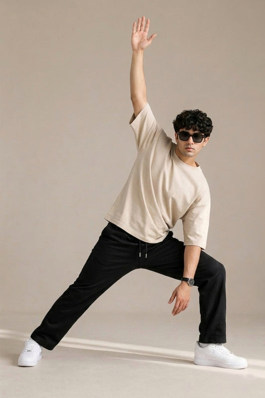 Premium Black Relaxed Fit Jogger action pose - Corcotton India