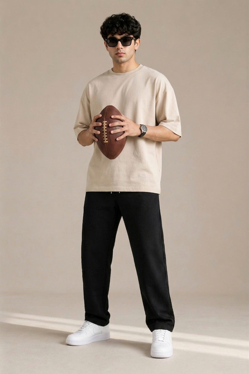 Black Relaxed Fit Jogger full body - Corcotton India