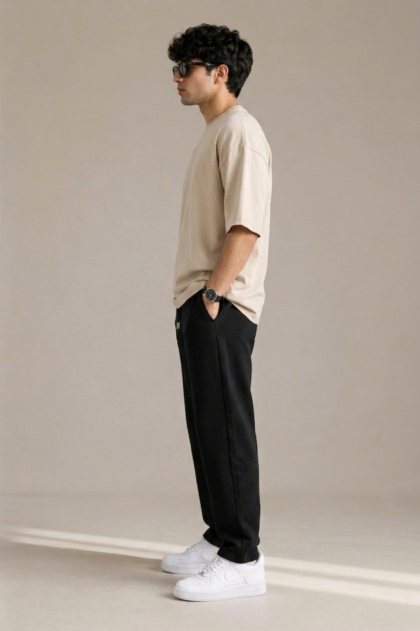 Black Relaxed Fit Jogger side view - Corcotton India