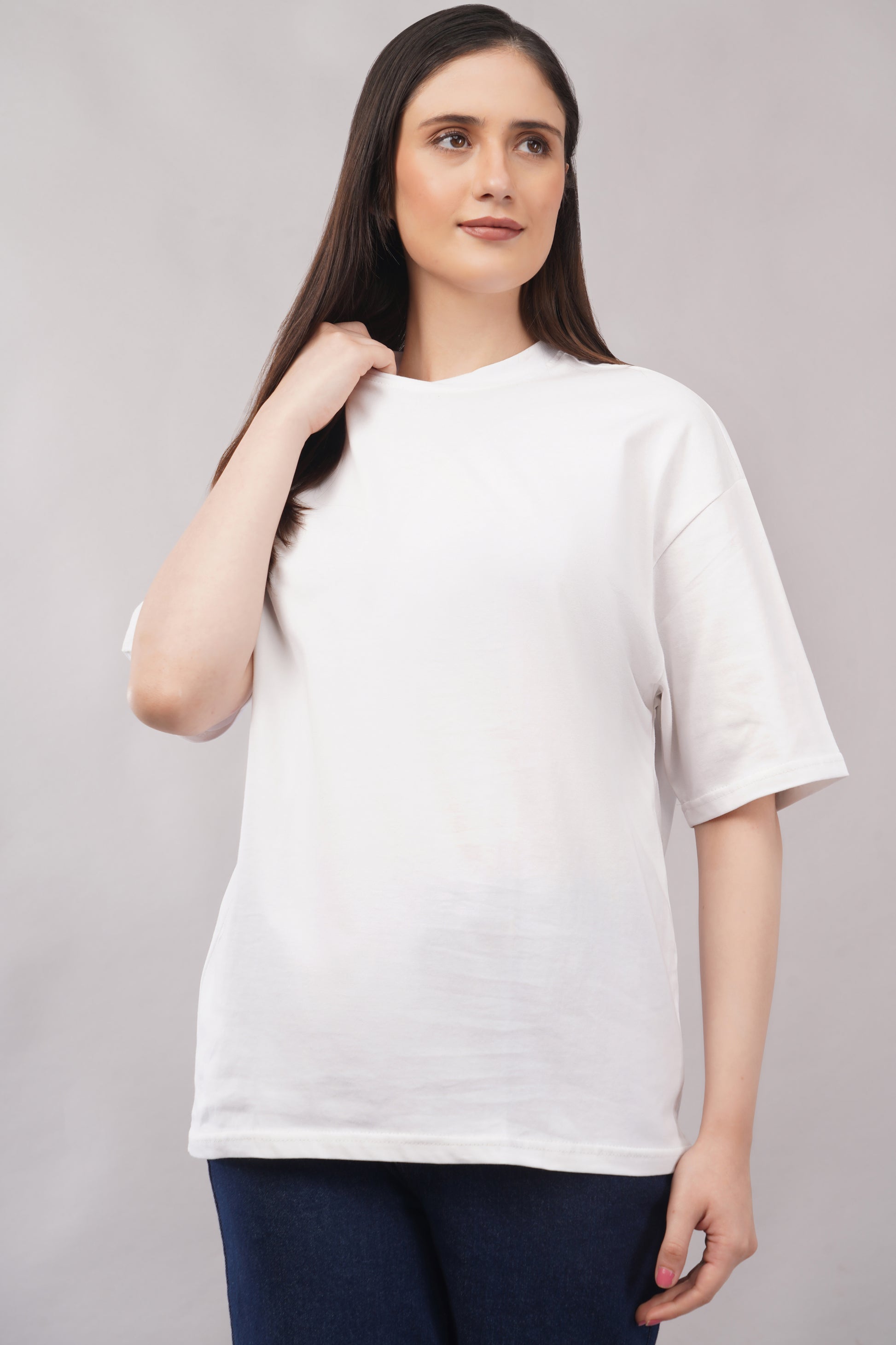 Women's White Oversized T-Shirt front view - Corcotton India