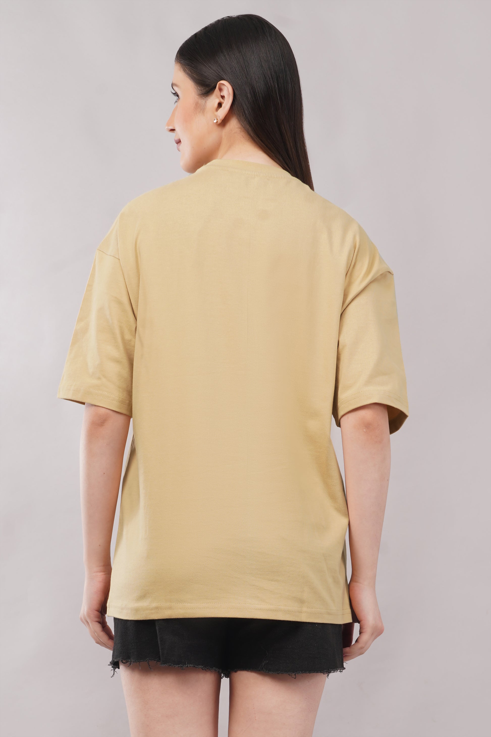 Women's Beige Oversized T-Shirt model shot - Corcotton India
