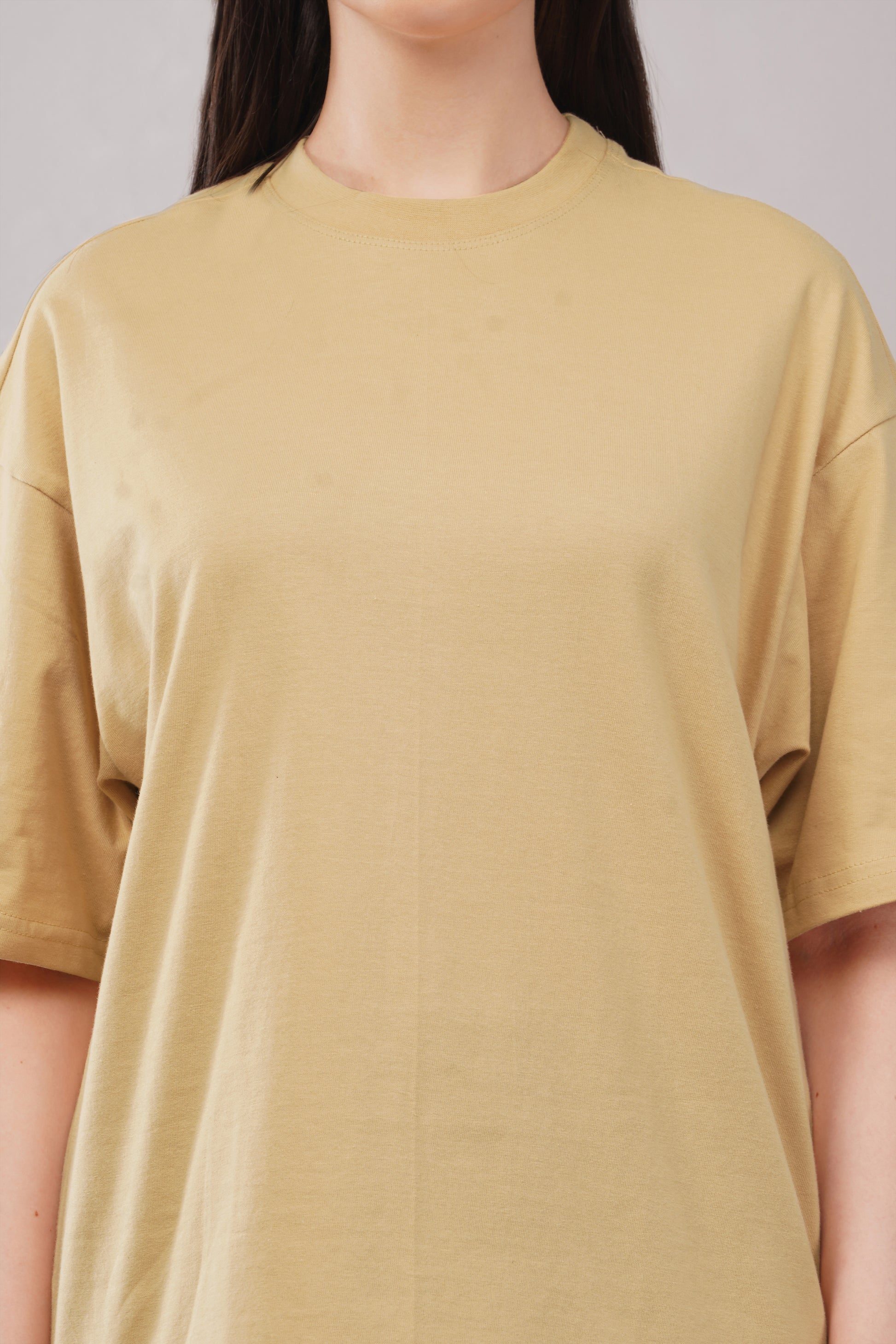 Women's Beige Oversized Tshirt detail - Corcotton India