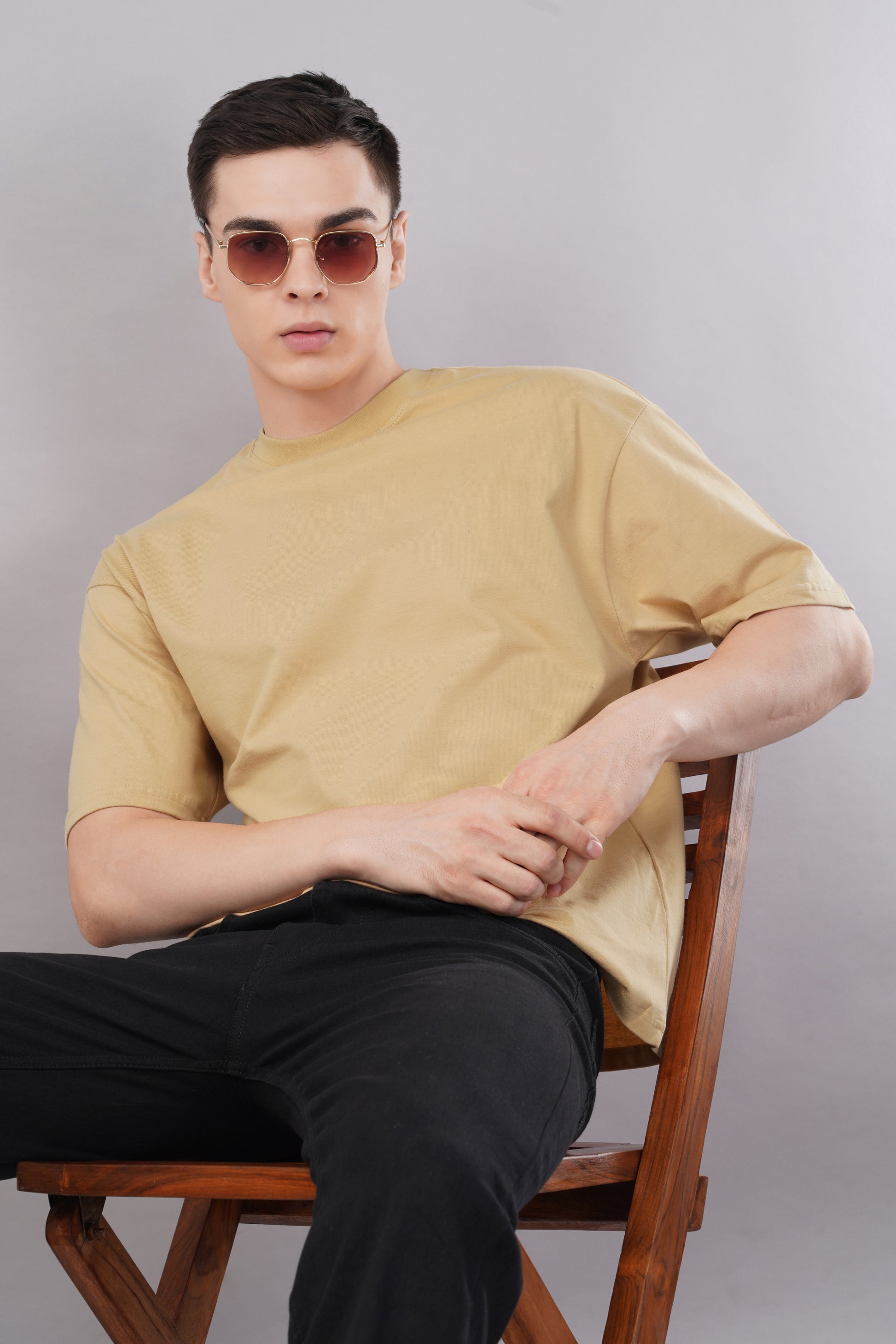 Premium Beige Oversized T-Shirt back view - Corcotton India