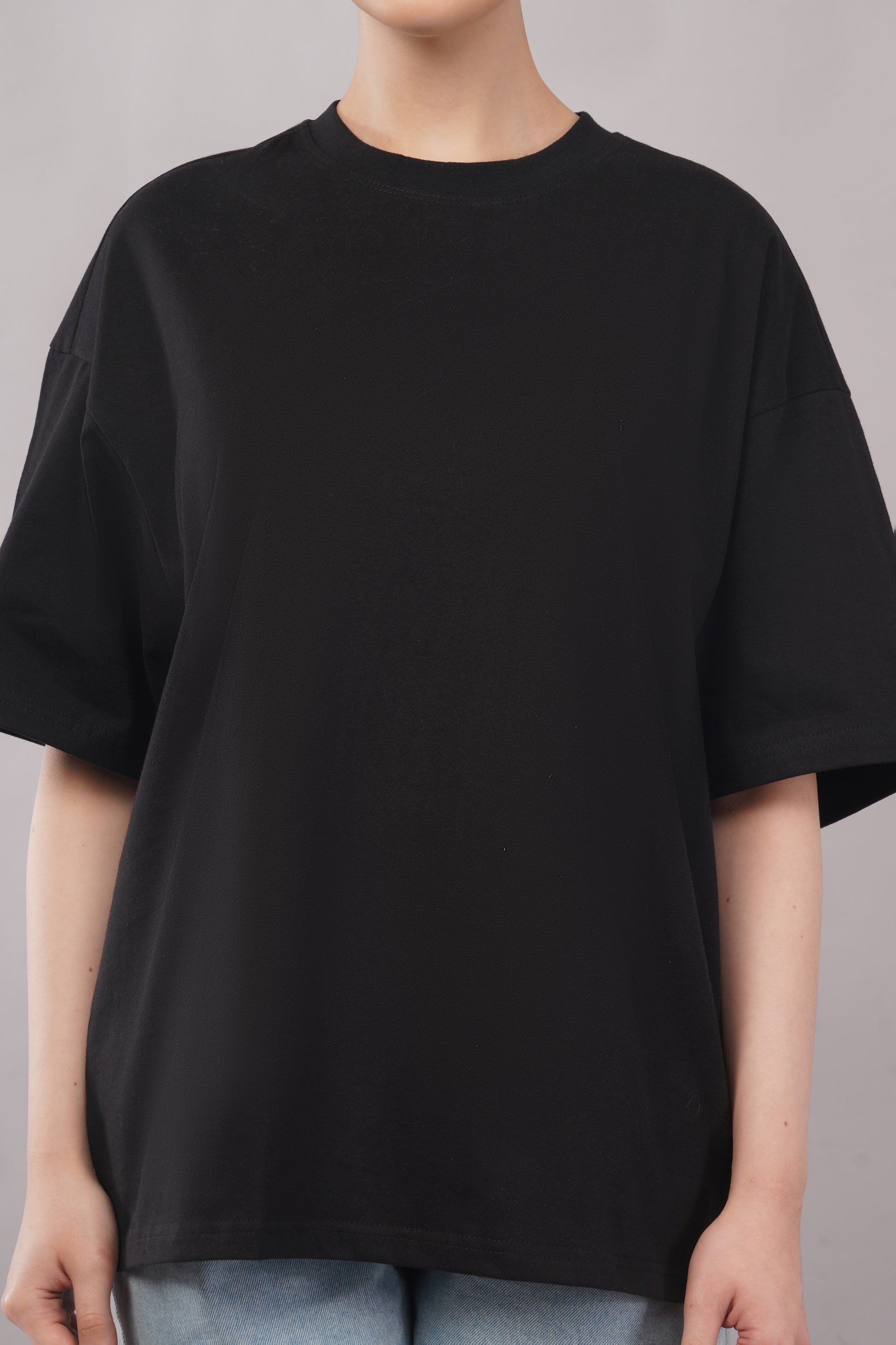 Women's Black Oversized Tshirt detail - Corcotton India