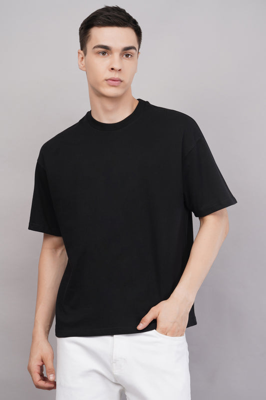 Premium Black Oversized T-Shirt side view - Corcotton India