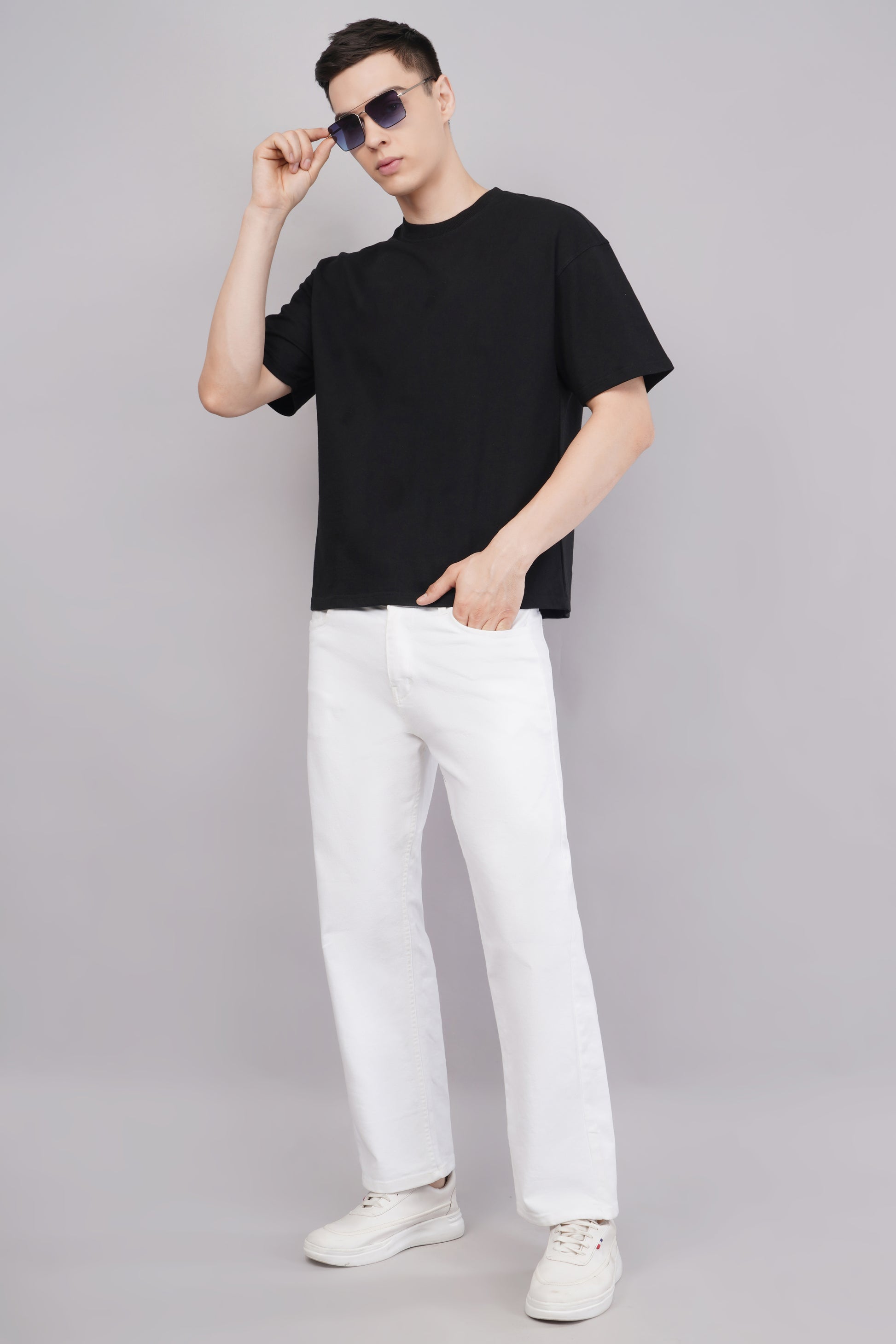 Premium Black Oversized T-Shirt front view - Corcotton India