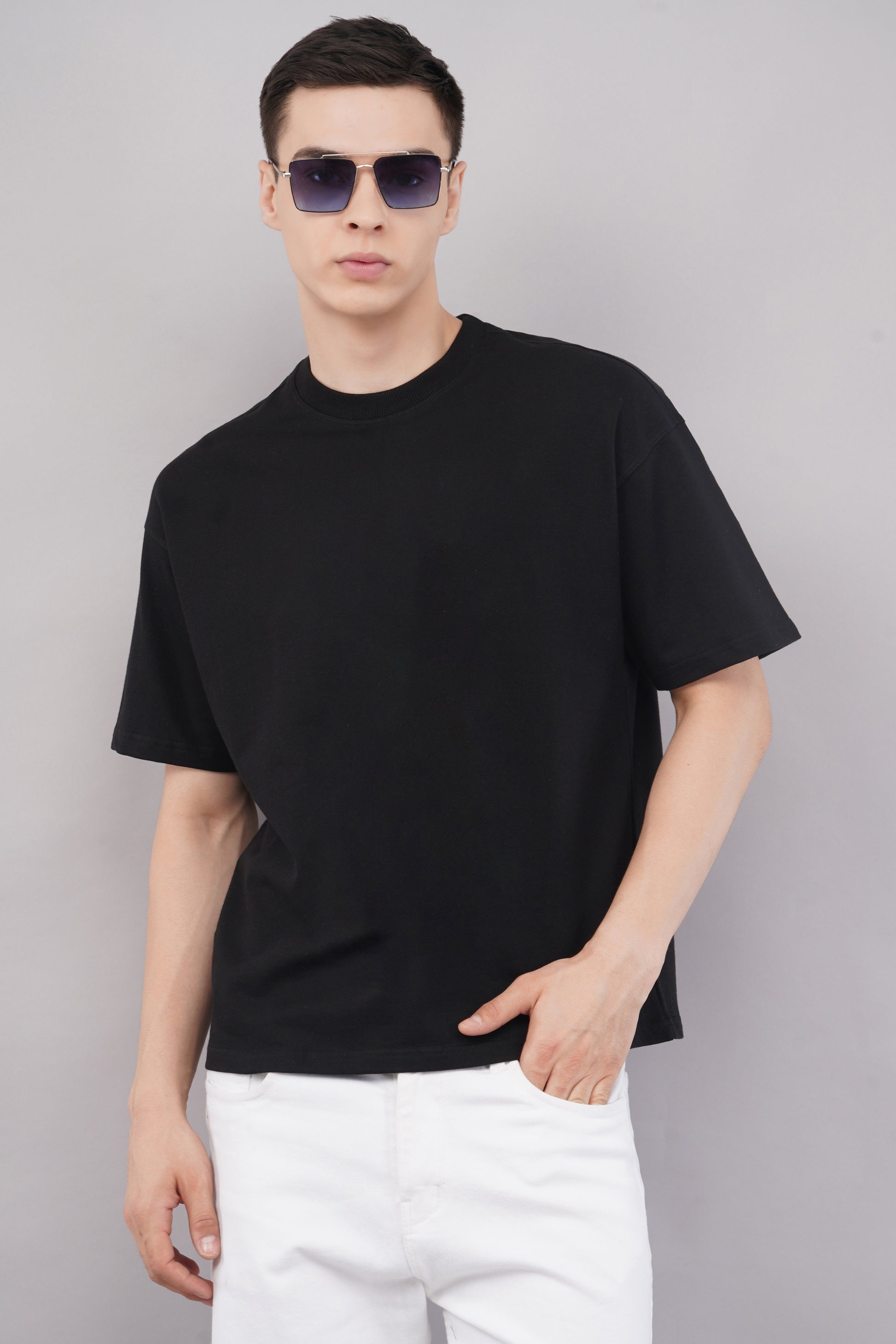 Premium Black Oversized T-Shirt detail - Corcotton India
