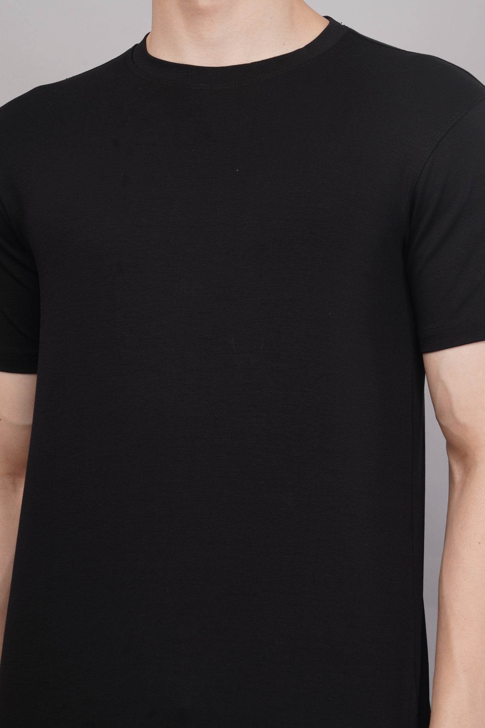 Black Regular Fit T-Shirt side view - Corcotton India
