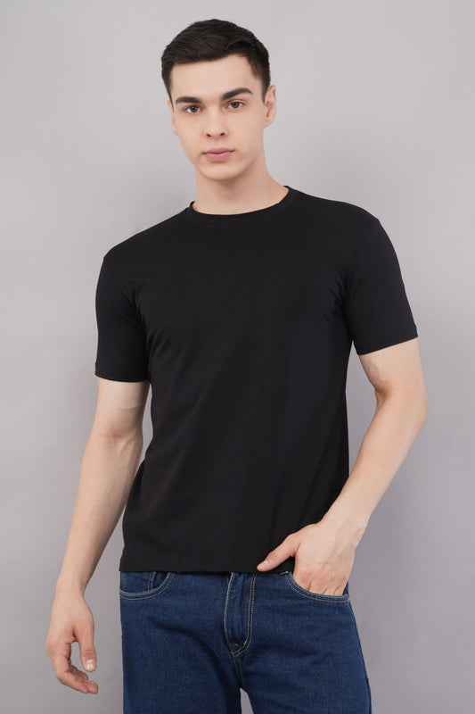 Premium Black Regular Fit Tshirt front view - Corcotton India