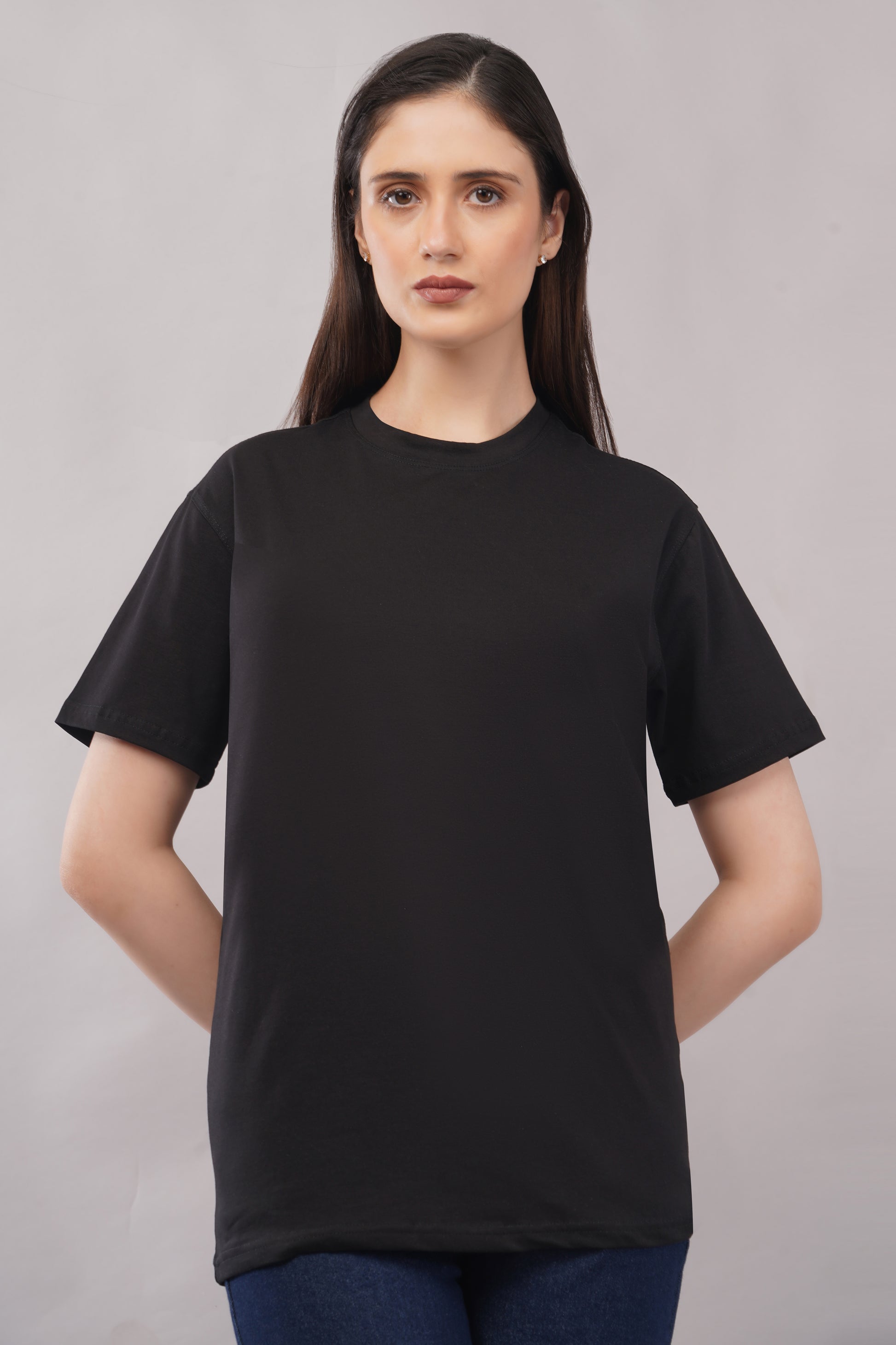 Black Regular Fit T-Shirt side view - Corcotton India