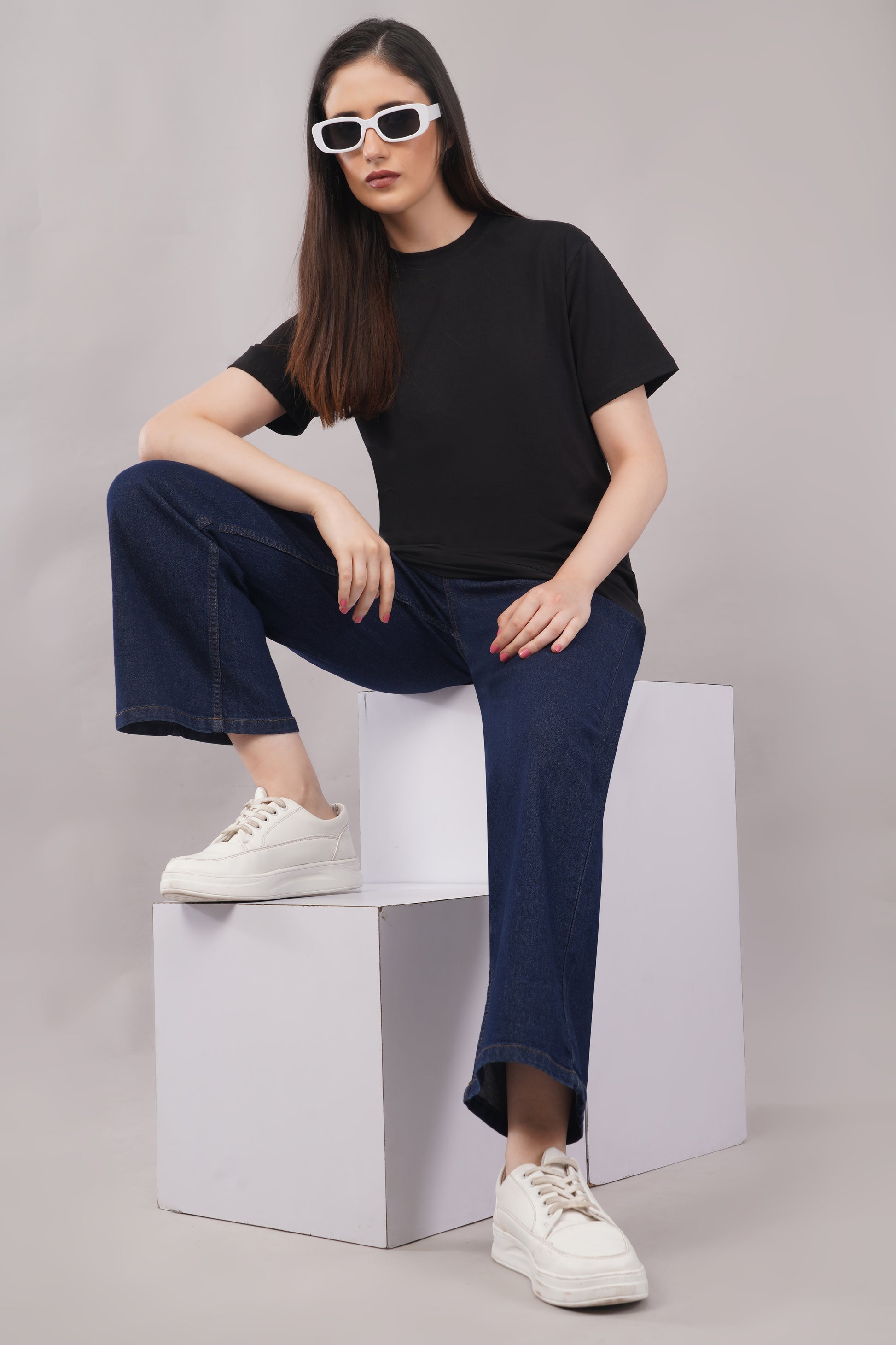 Black Regular Fit Tshirt closeup detail - Corcotton India