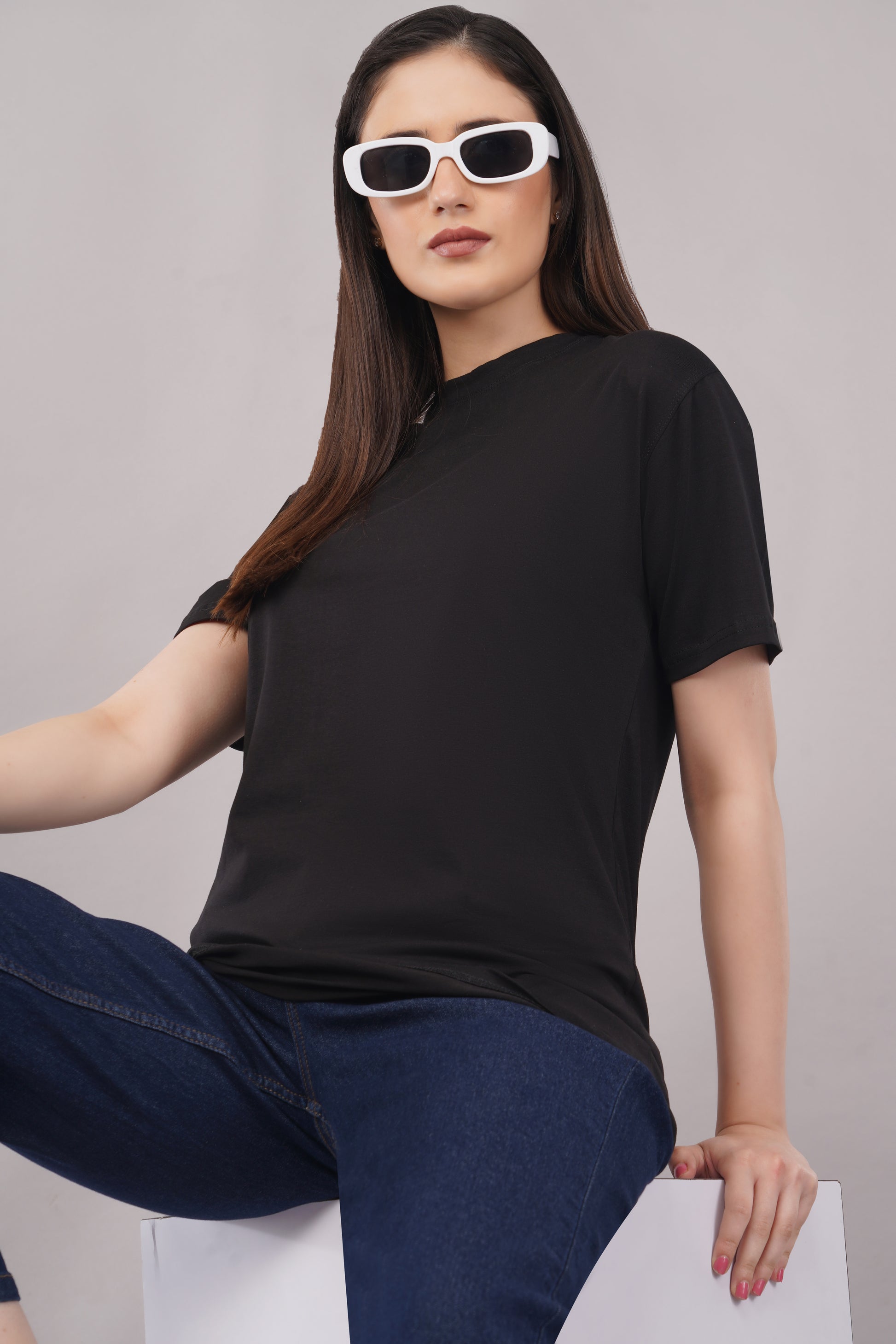 Black Regular Fit T-Shirt model shot - Corcotton India