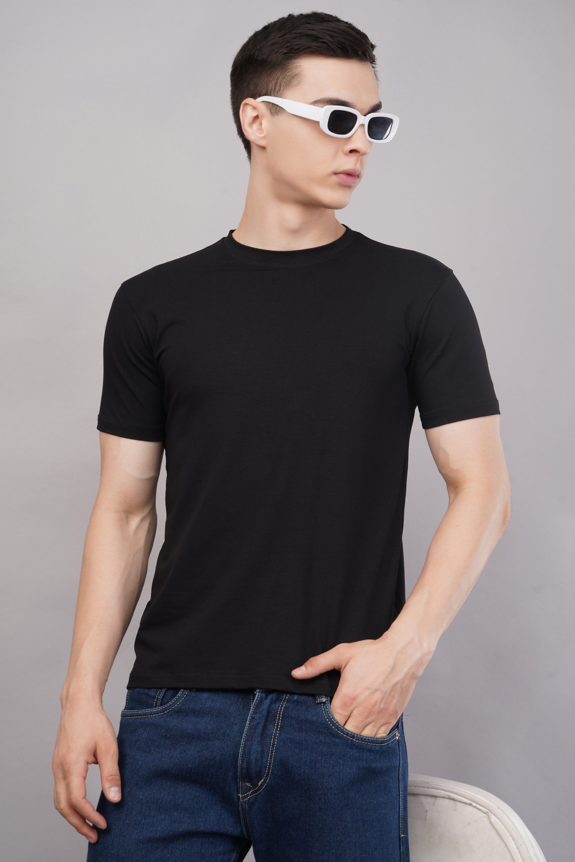 Black Regular Fit Tshirt detail - Corcotton India