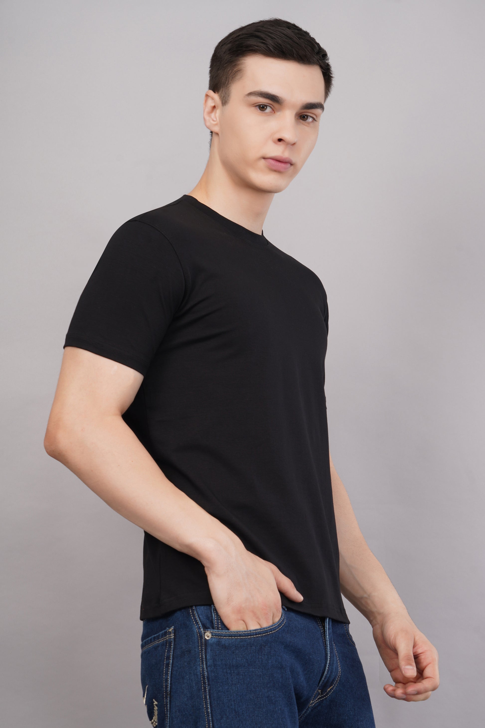 Black Regular Fit T-Shirt lifestyle - Corcotton India