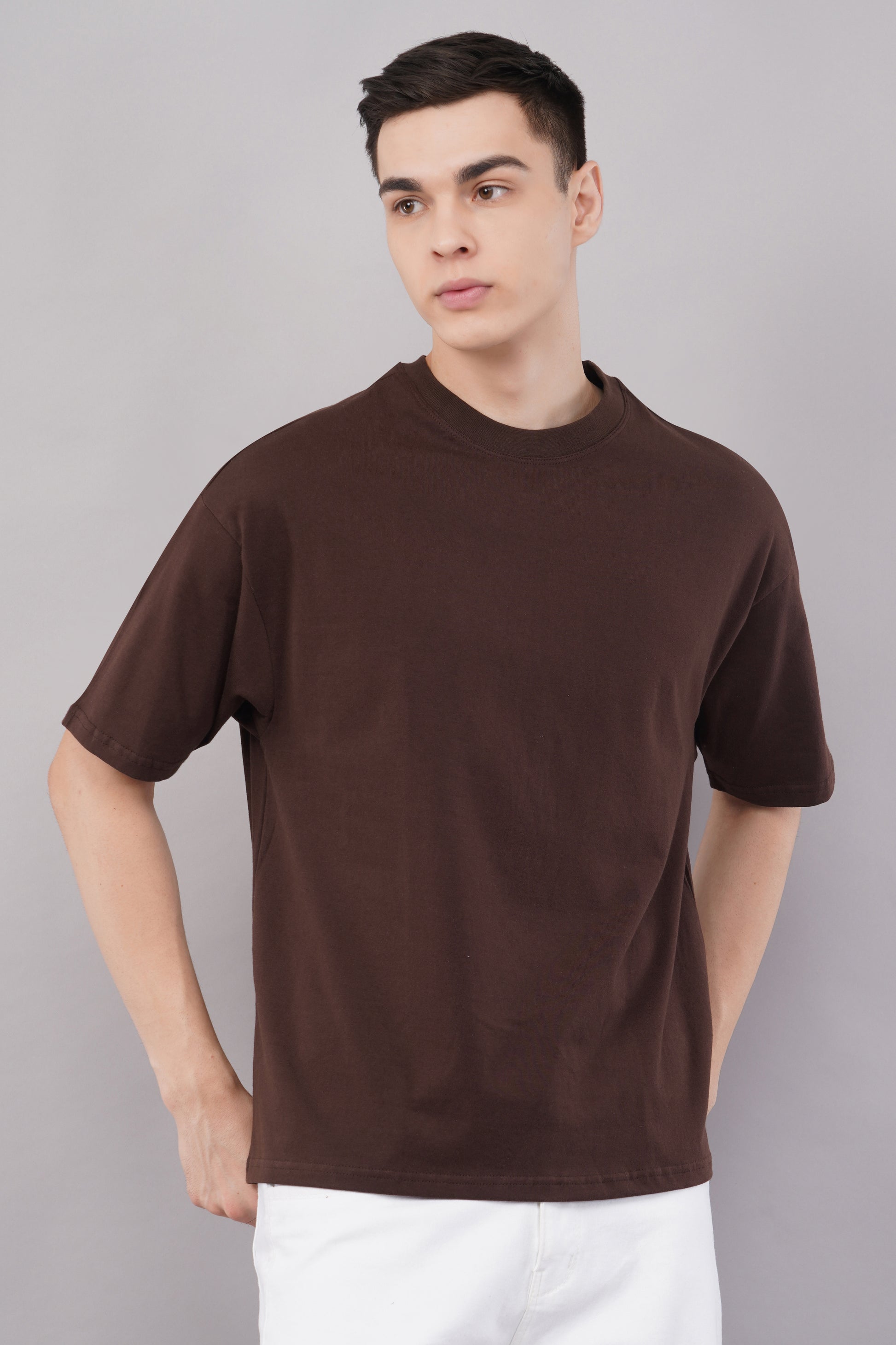 Premium Camel Brown Oversized T-Shirt side view - Corcotton India