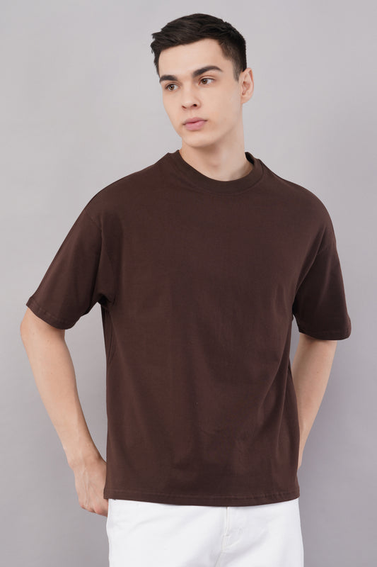Premium Camel Brown Oversized T-Shirt side view - Corcotton India
