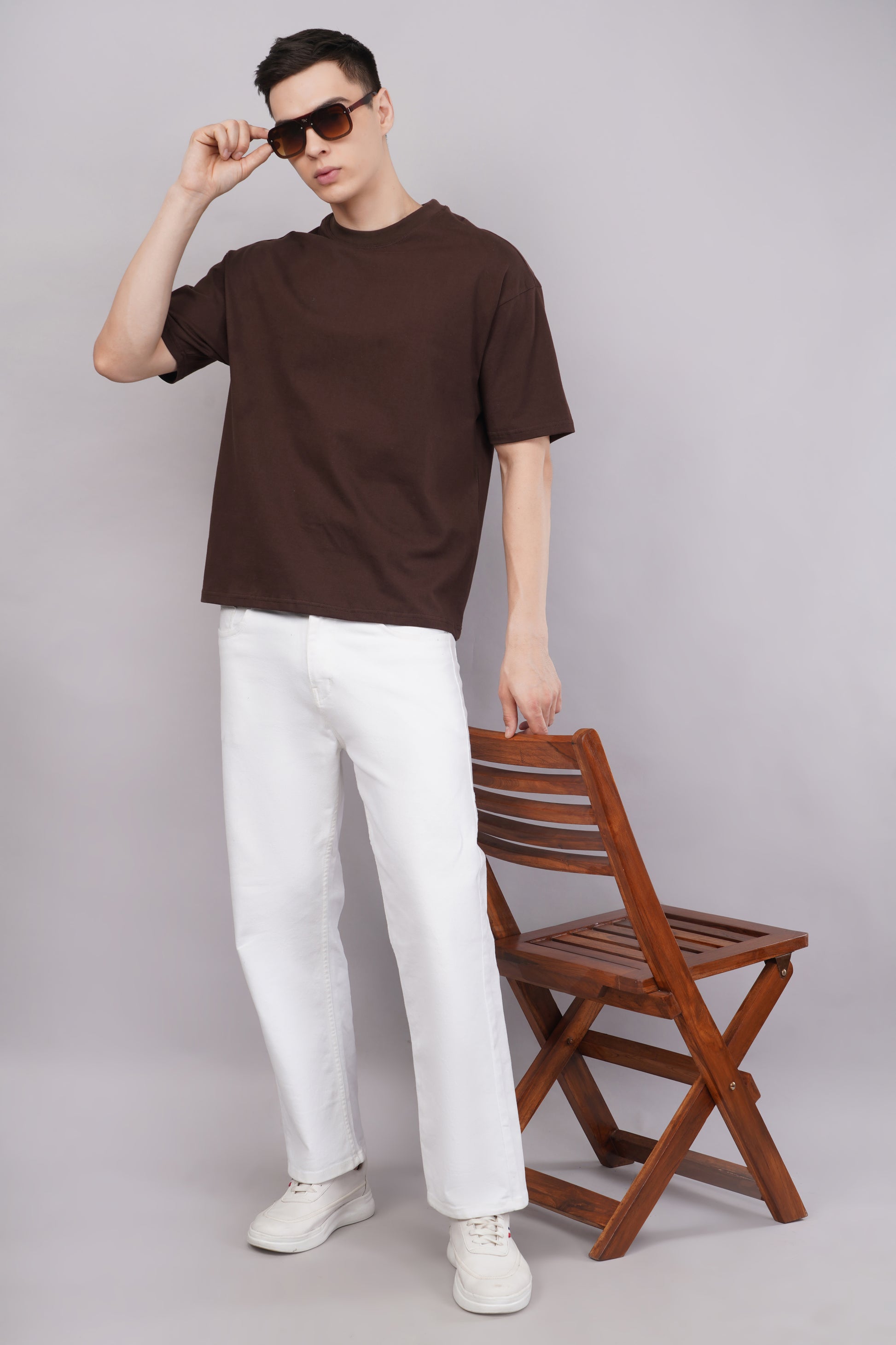 Premium Camel Brown Oversized T-Shirt front view - Corcotton India