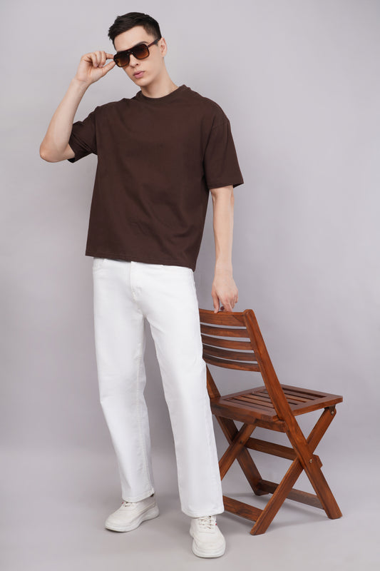 Premium Camel Brown Oversized T-Shirt front view - Corcotton India