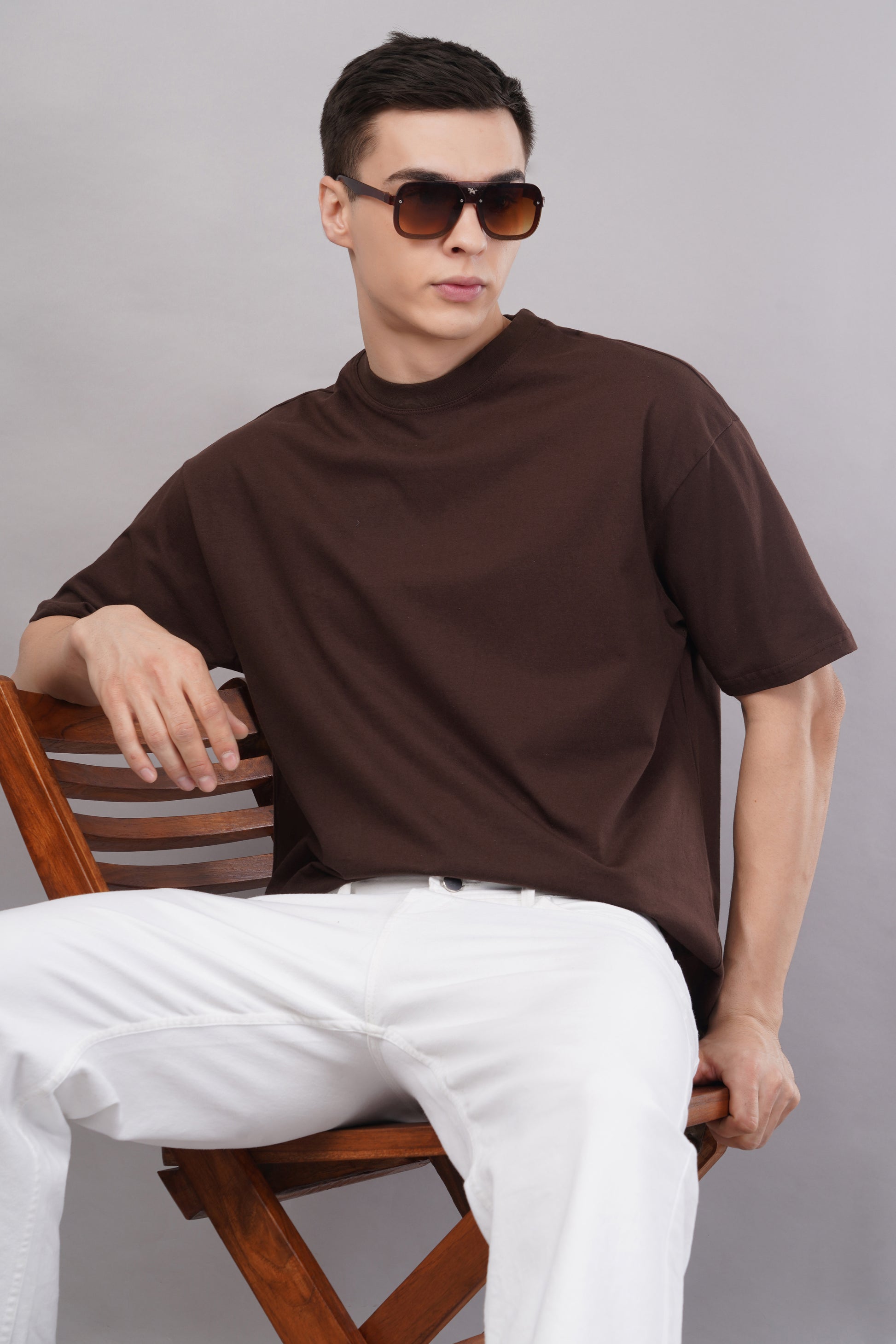 Premium Camel Brown Oversized T-Shirt back view - Corcotton India