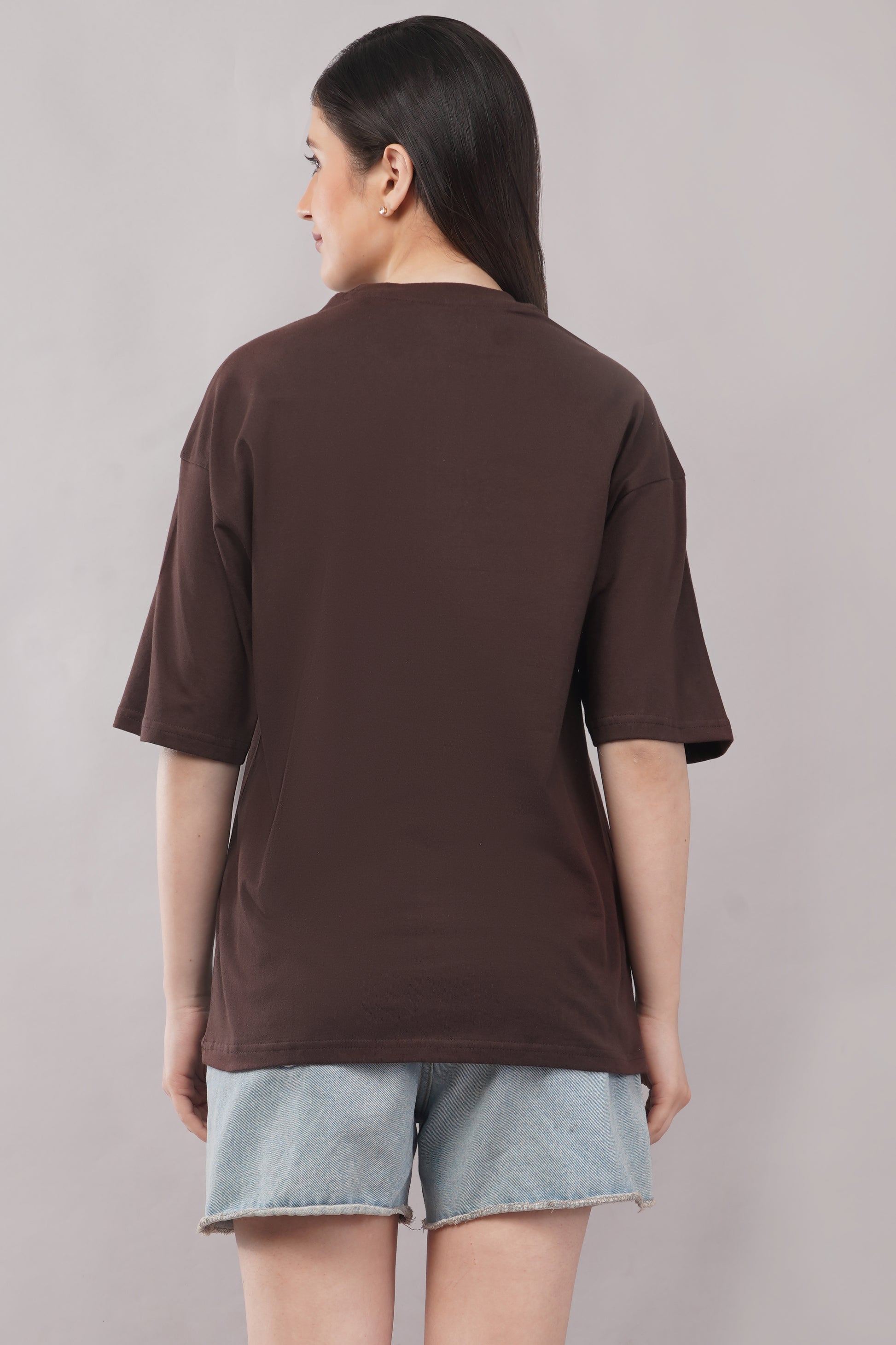 Women's Cocoa Brown Oversized T-Shirt model shot - Corcotton India