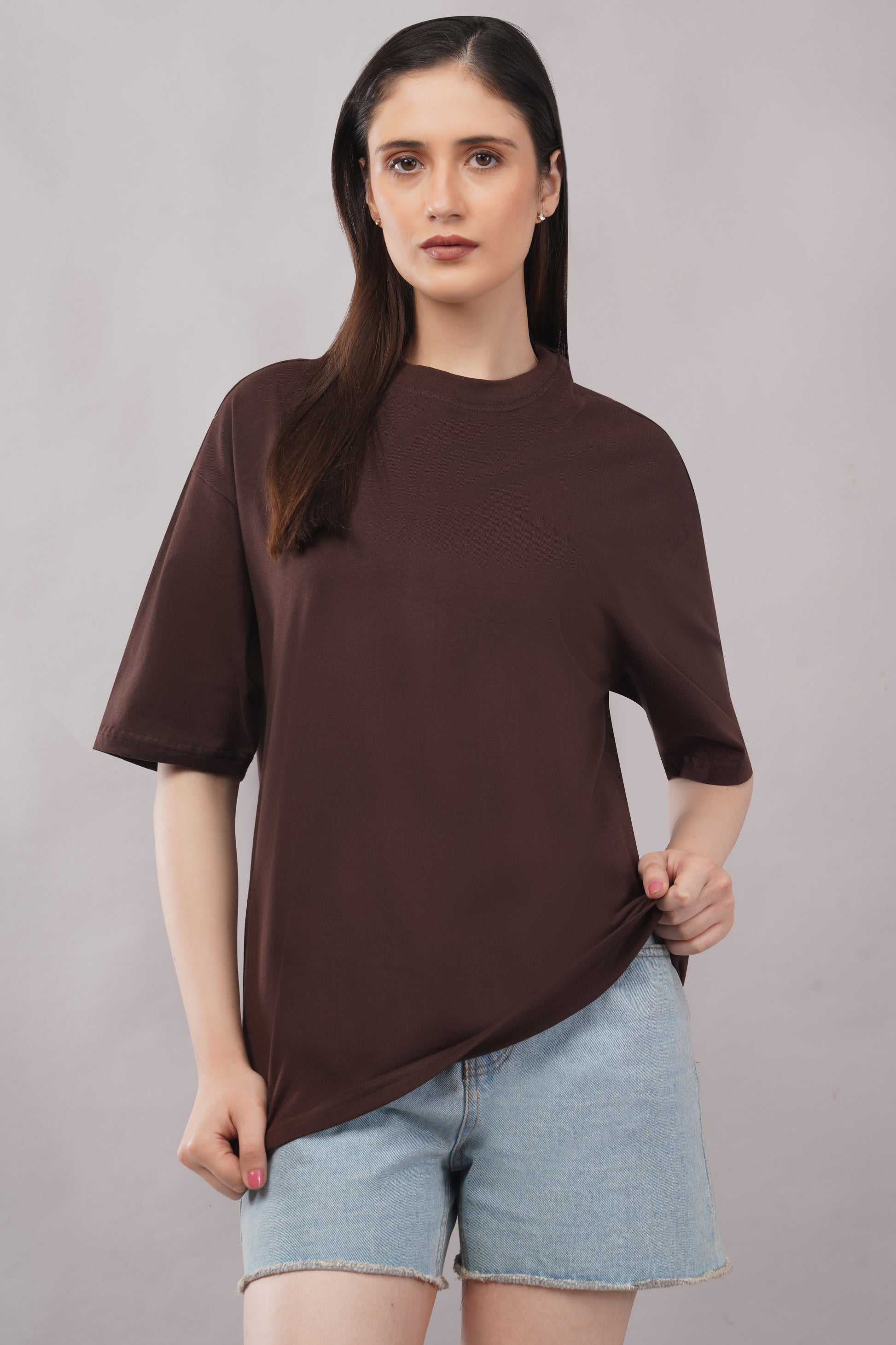 Women's Cocoa Brown Oversized T-Shirt lifestyle - Corcotton India
