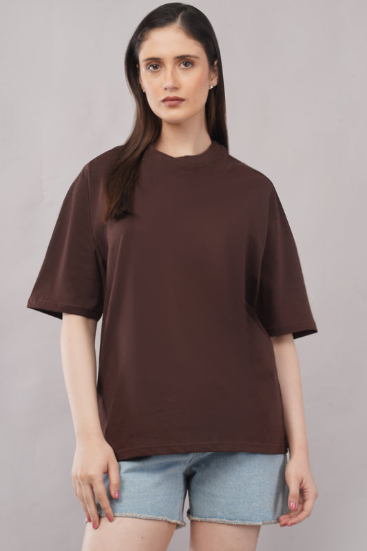 Women's Cocoa Brown Oversized T-Shirt front view - Corcotton India