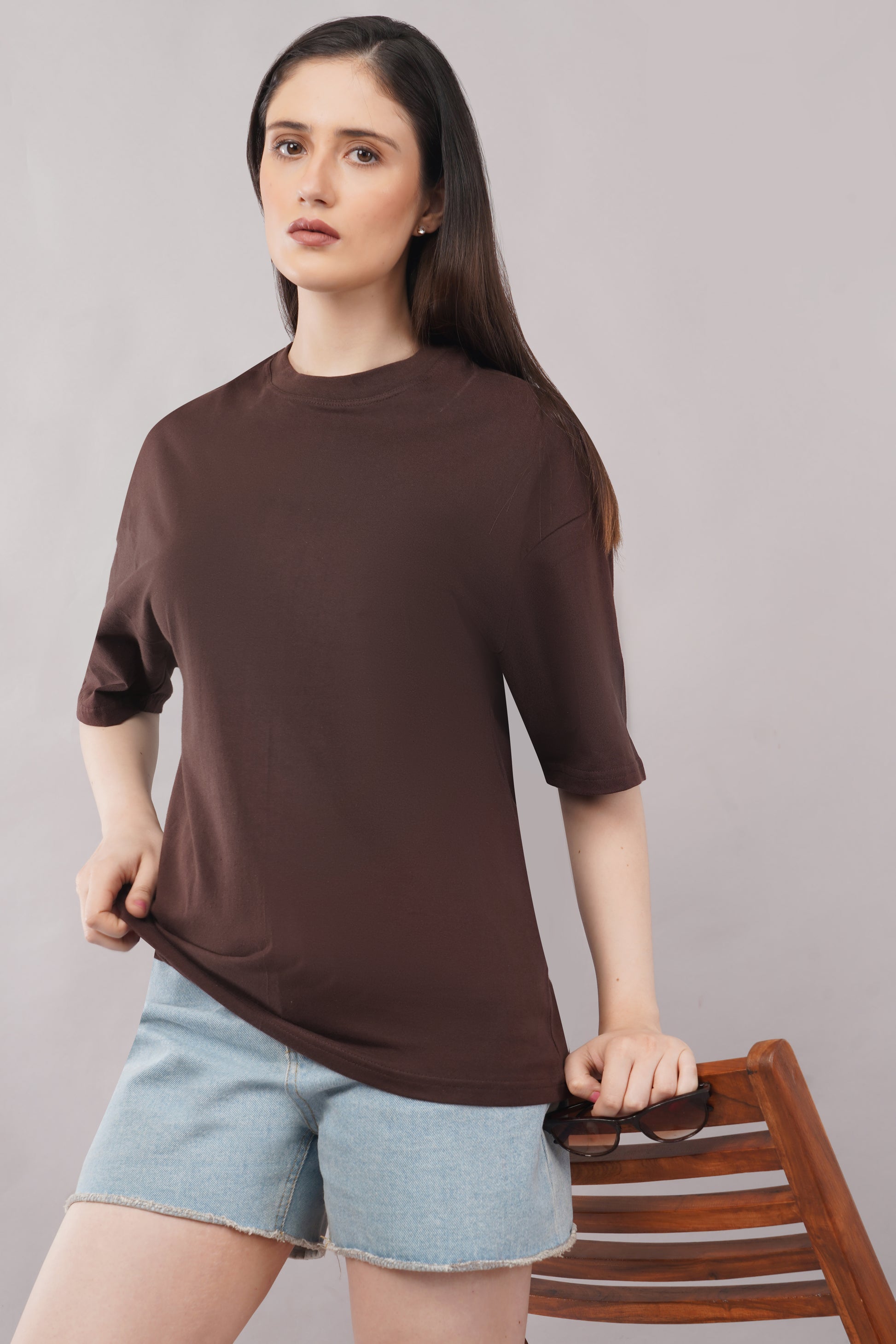 Women's Cocoa Brown Oversized Tee detail - Corcotton India