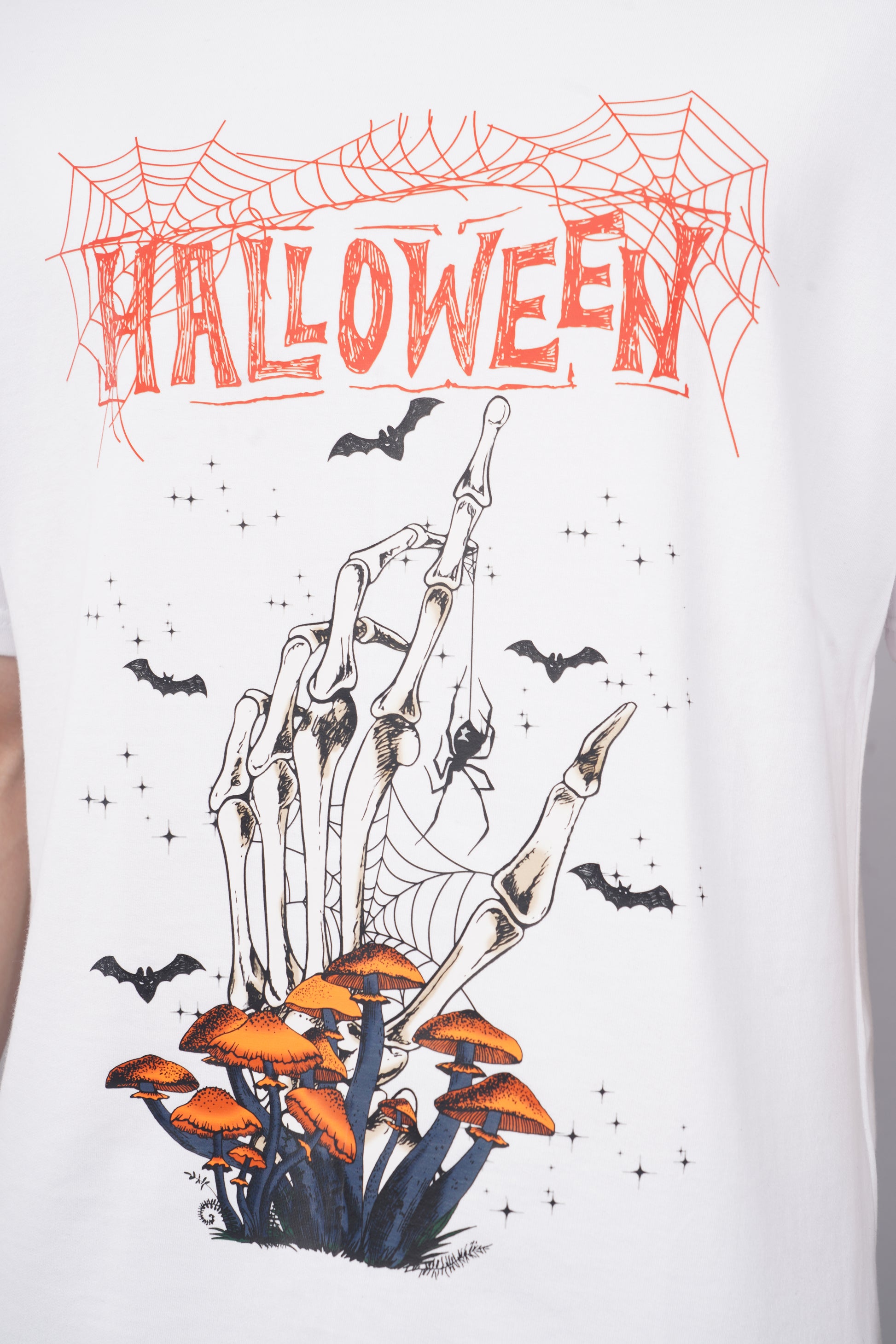 Halloween Skeleton Graphic Tee closeup print - Corcotton India