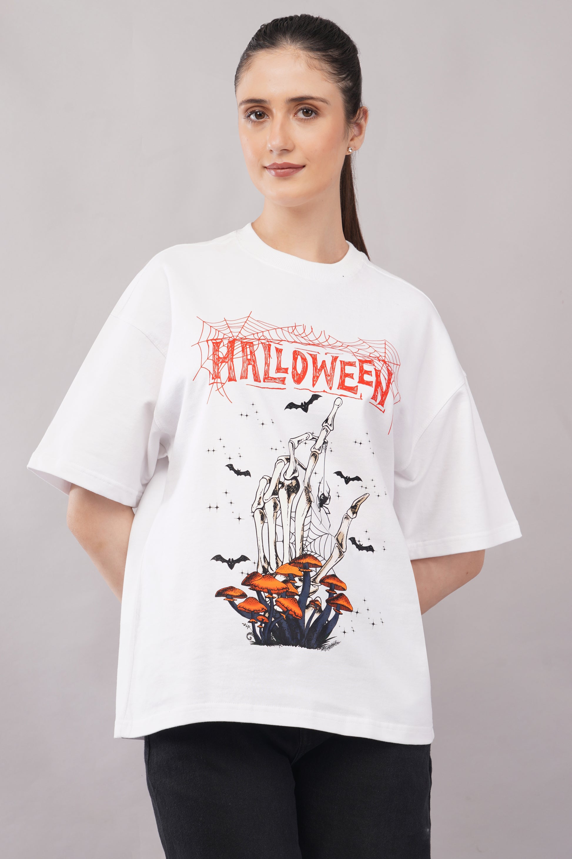 Halloween Skeleton Graphic Tee model shot - Corcotton India