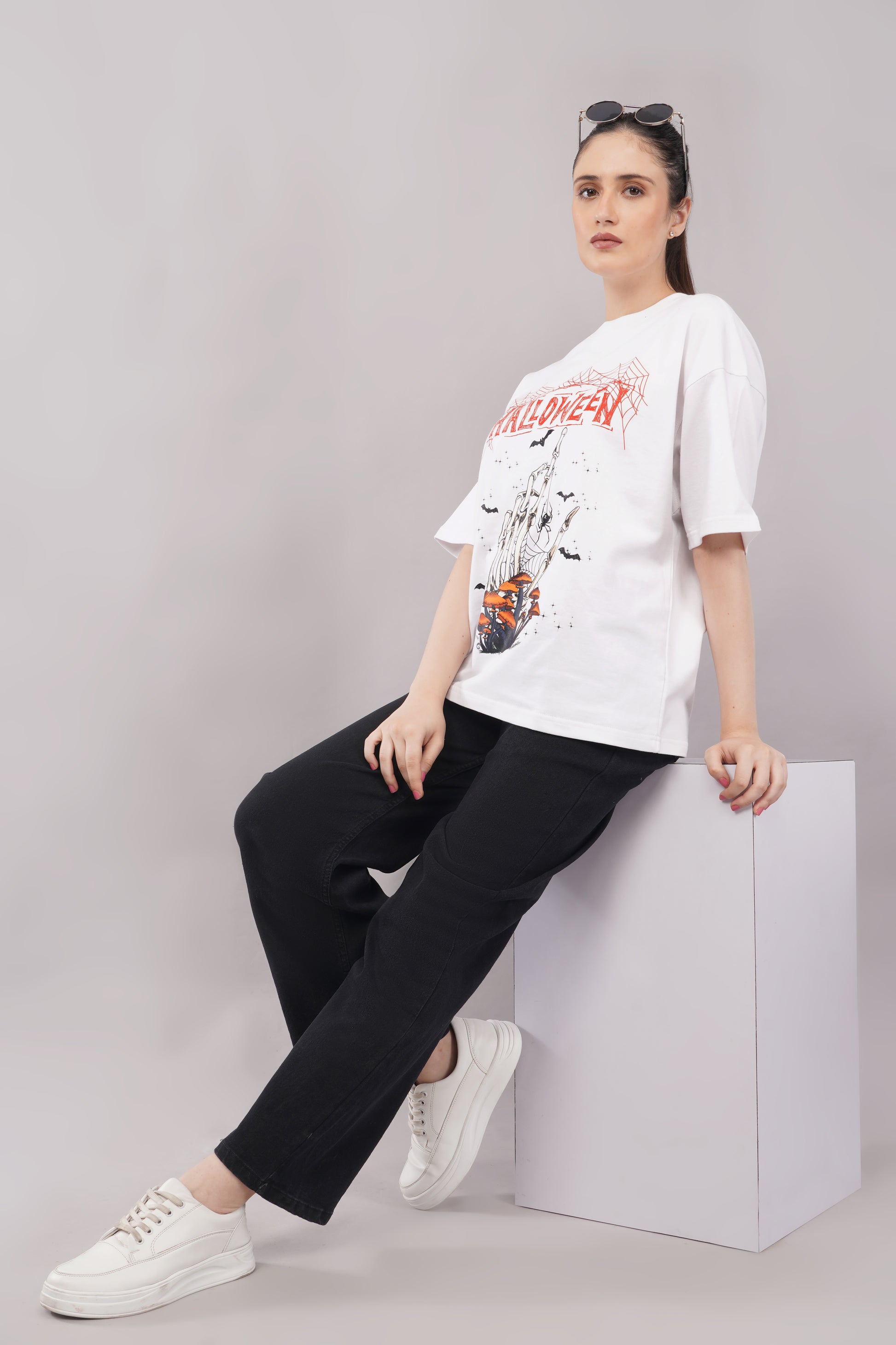 Halloween Skeleton Graphic T-Shirt side view - Corcotton India