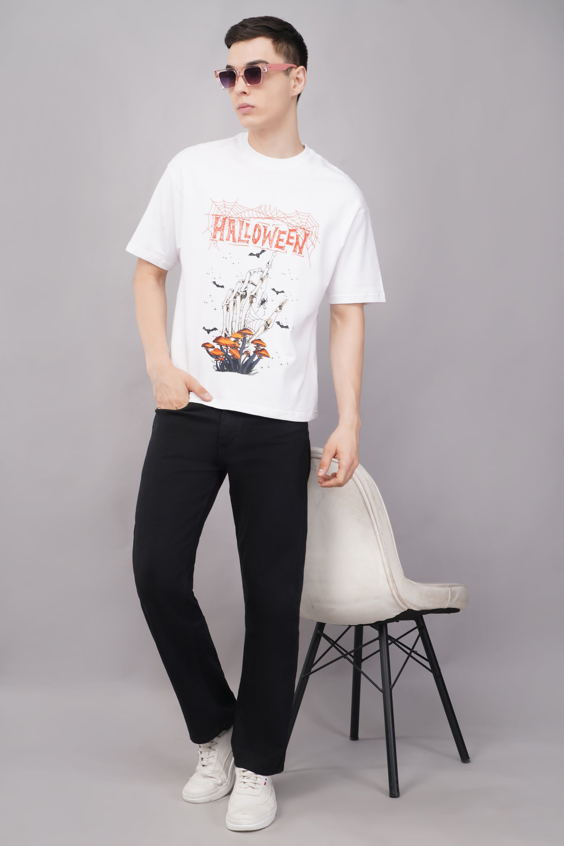 Halloween Skeleton Oversized Graphic T-Shirt full body look - Corcotton India