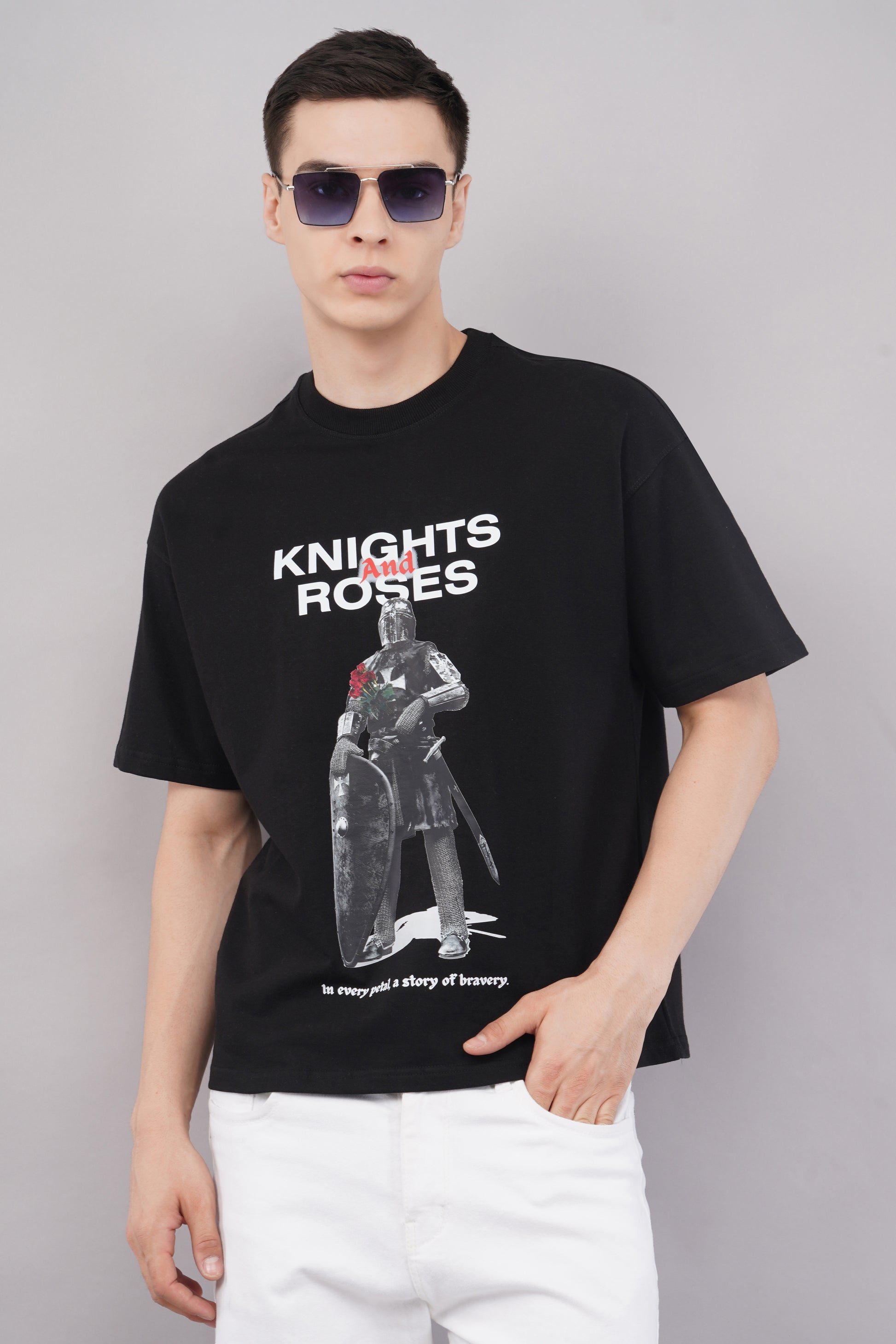 Knights and Roses Graphic Tee print detail - Corcotton India