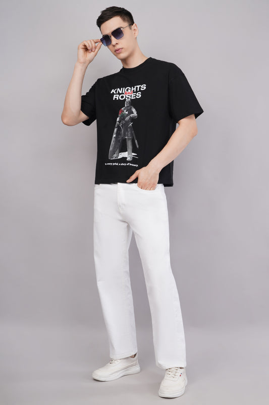 Unisex Knights and Roses Oversized Graphic T-Shirt full body - Corcotton India