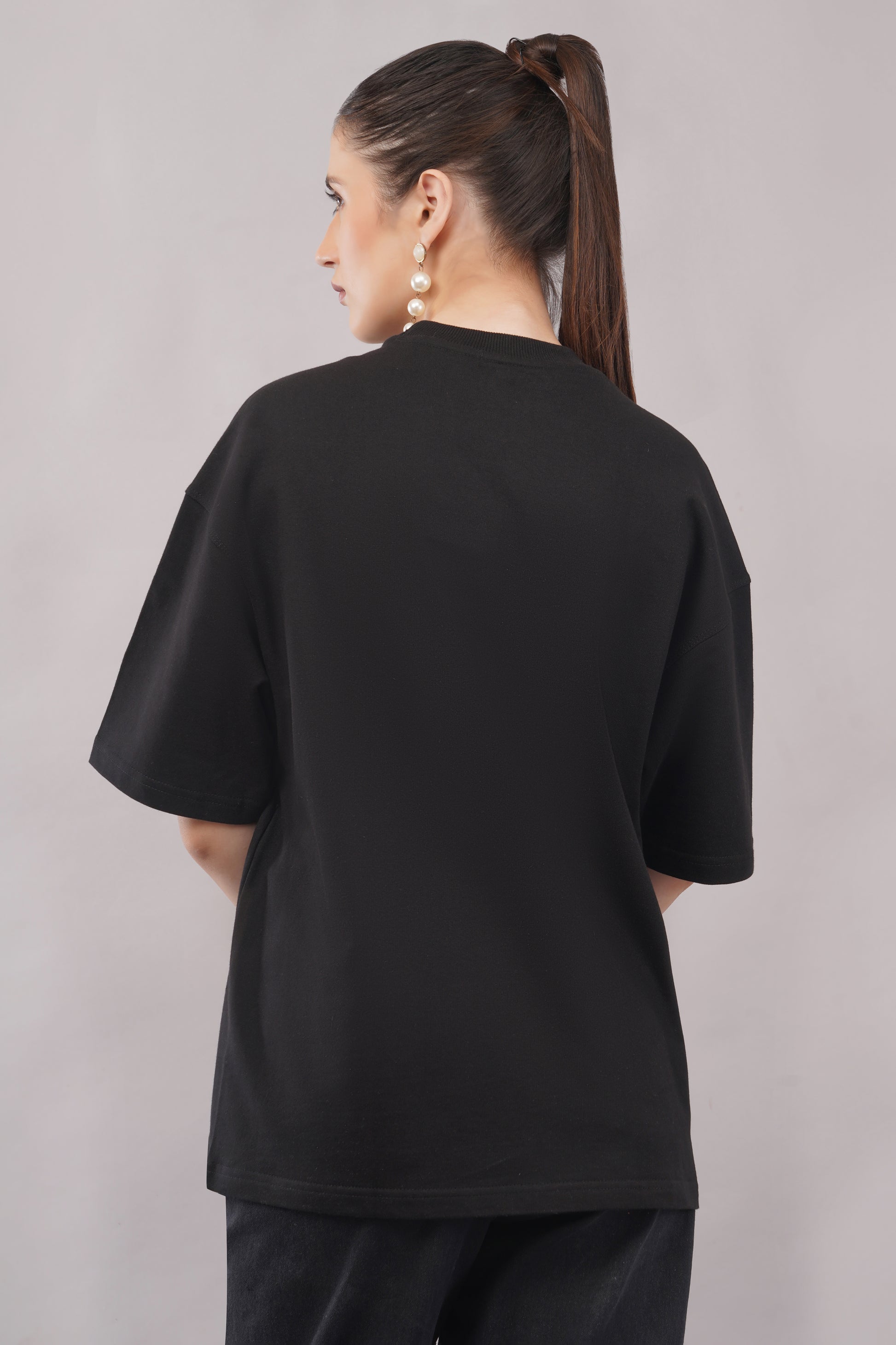 Knights and Roses Oversized Tee print closeup - Corcotton India