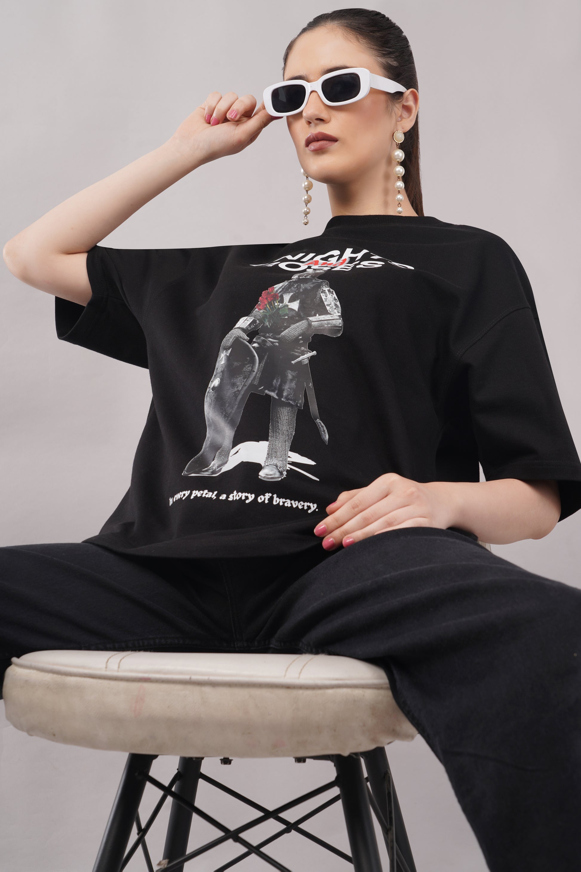 Knights and Roses Oversized T-Shirt back view - Corcotton India