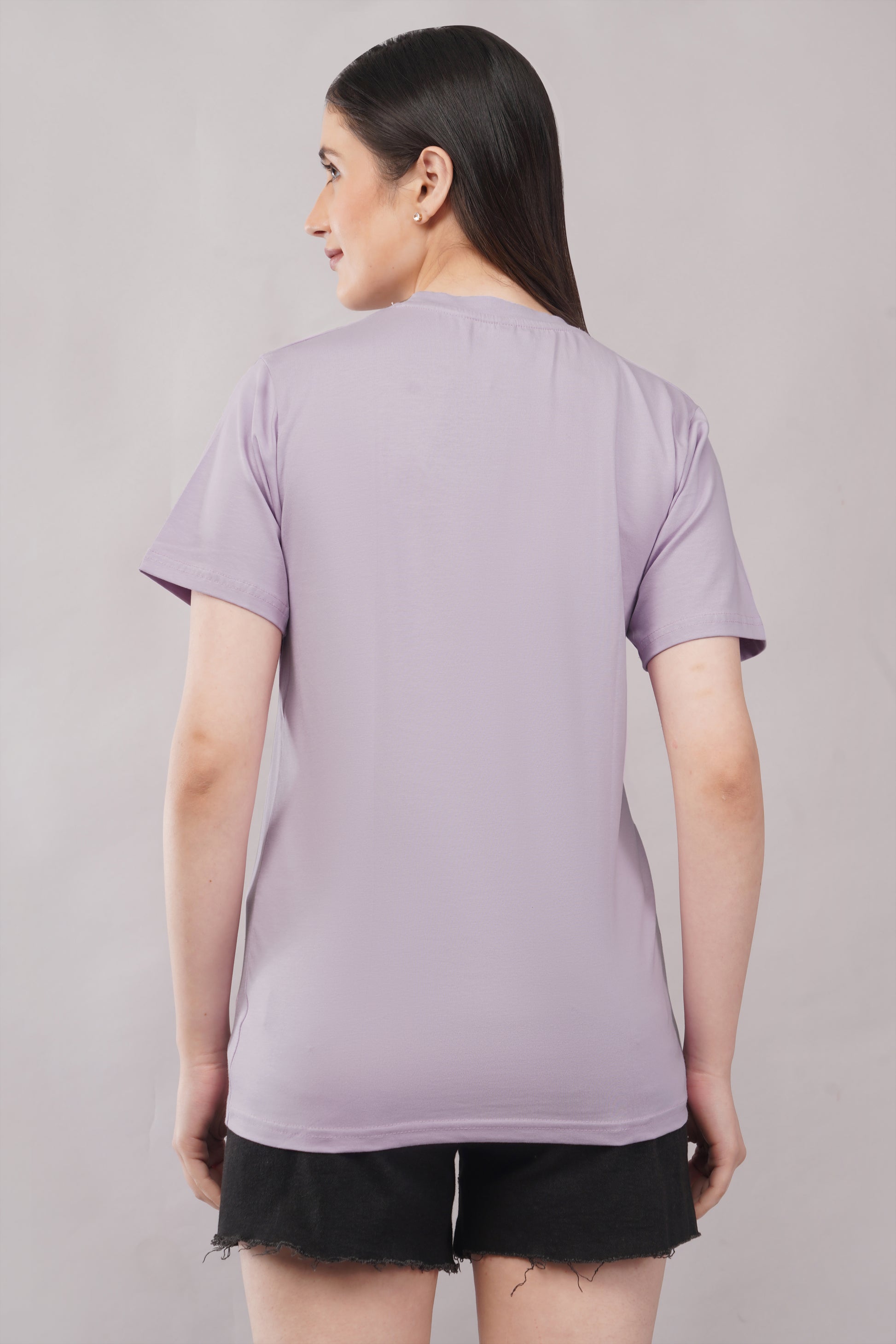 Lavender Regular Fit Tshirt chair pose - Corcotton India