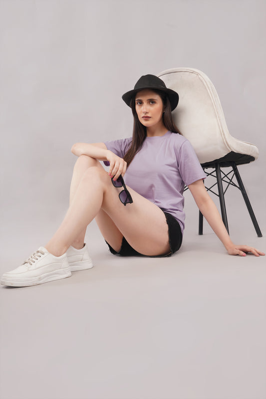 Unisex Lavender Regular Fit Basic T-Shirt front - Corcotton India
