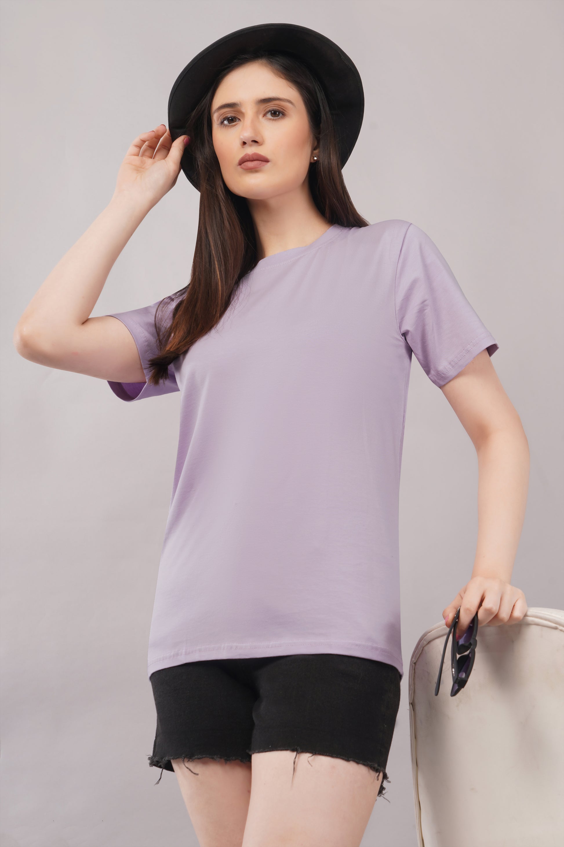 Lavender Regular Fit T-Shirt side view - Corcotton India