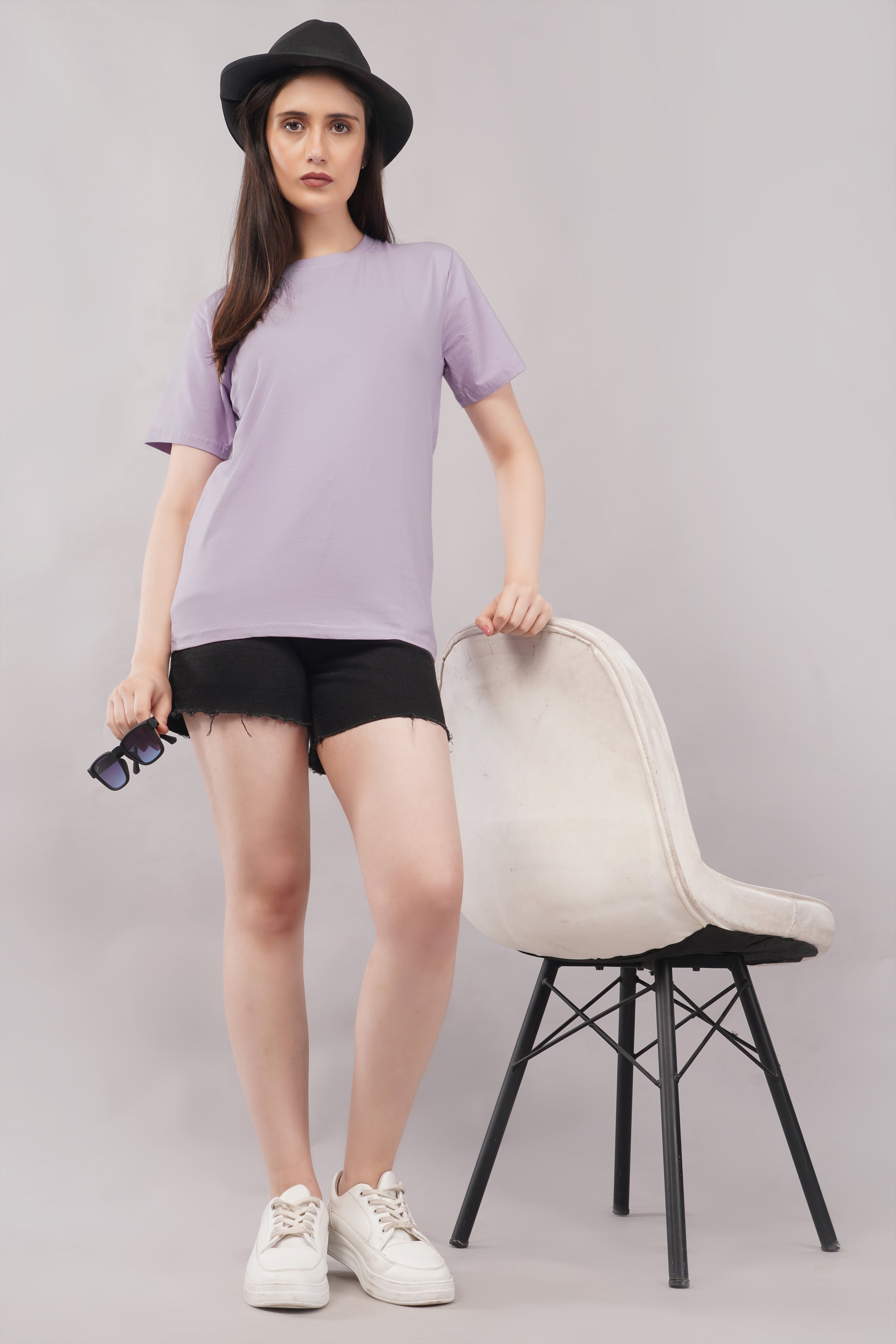 Lavender Regular Fit Basic T-Shirt full body - Corcotton India