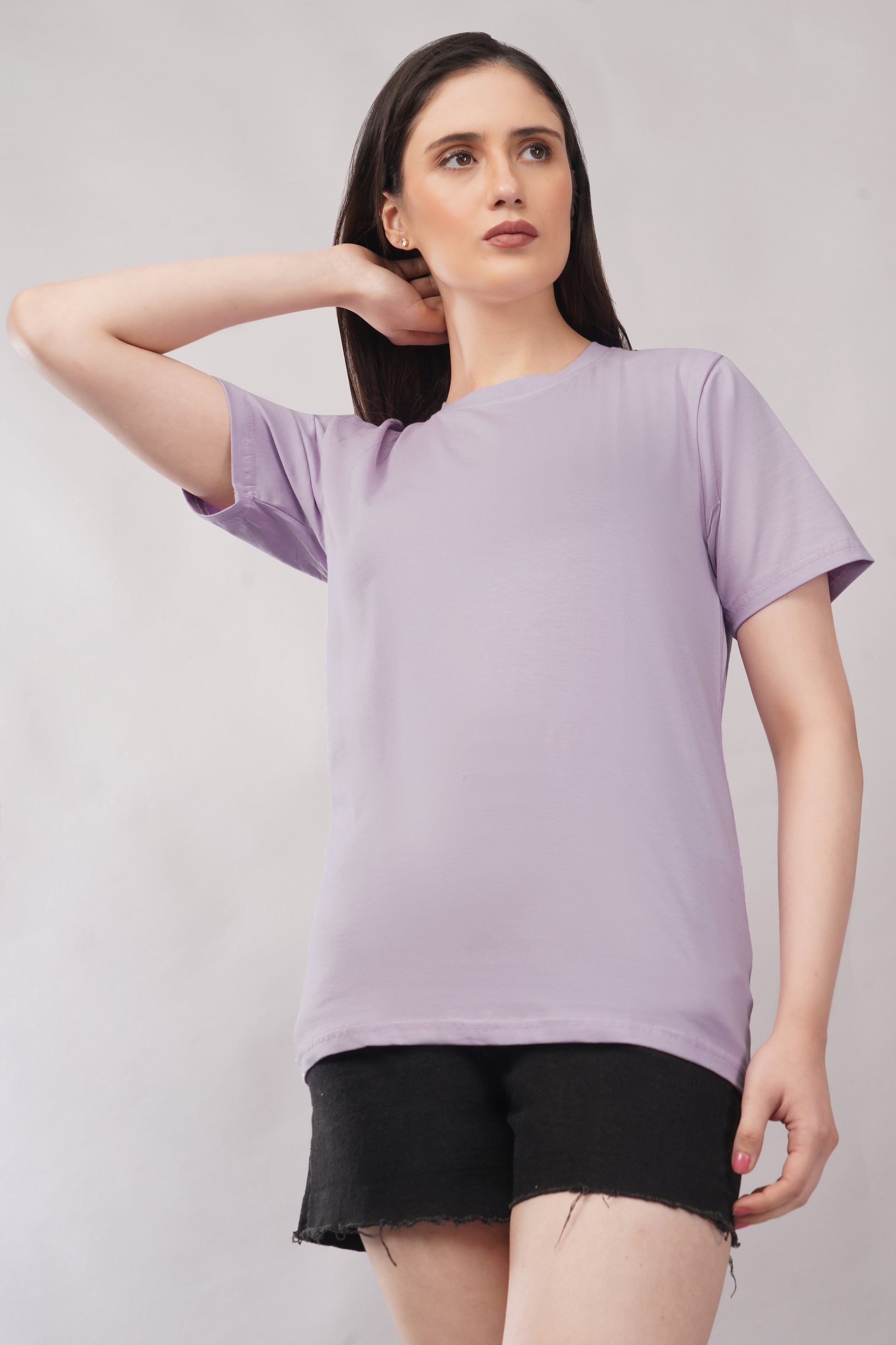 Lavender Regular Fit Basic Tee lifestyle - Corcotton India